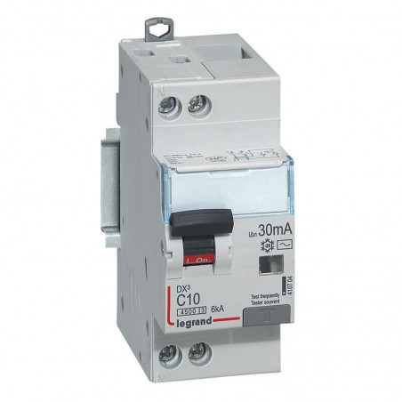 410704 Legrand  Disjoncteur différentiel 10A type AC 30mA - courbe C - DX³4500 1P+N