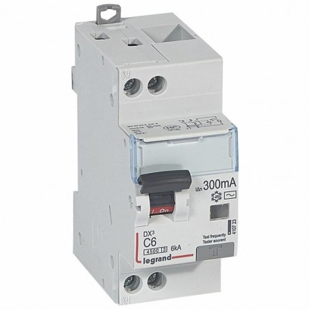 410723 Legrand  Disjoncteur différentiel 6A type AC 300mA - courbe C - DX³4500 1P+N