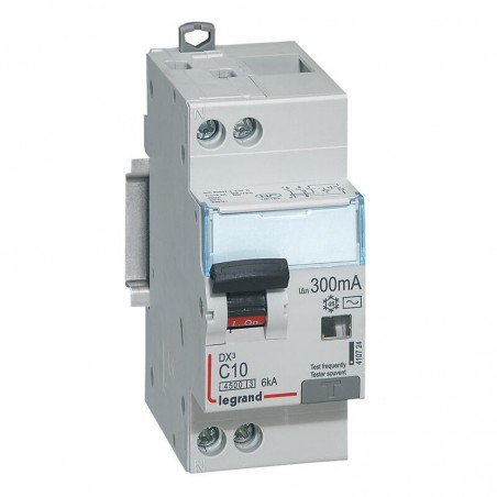 410724 Legrand  Disjoncteur différentiel 10A type AC 300mA - courbe C - DX³4500 1P+N