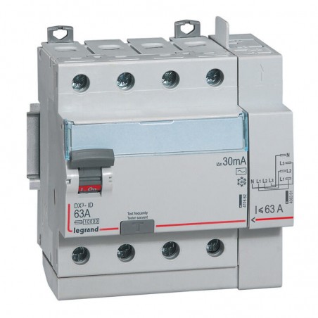 411653 Legrand  Interrupteur différentiel tétrapolaire 63A type AC 30mA - 5 modules