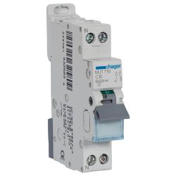 MJT710 Disjoncteur Hager 10A - 1P+N - 4,5-6kA - courbe C - Bornes décalées à vis - MJT - 1 module