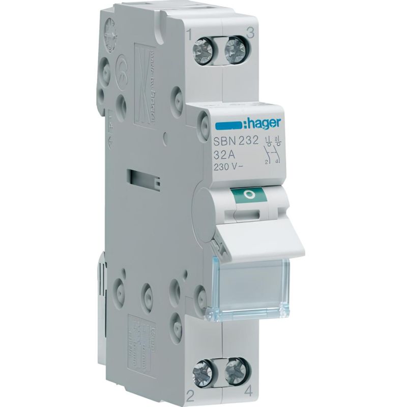 SBN232 Hager Interrupteur modulaire bipolaire 2 pôles 32A - auxiliarisable - Bornes à vis
