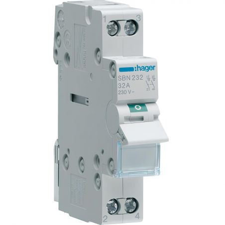 SBN232 Hager Interrupteur modulaire bipolaire 2 pôles 32A - auxiliarisable - Bornes à vis