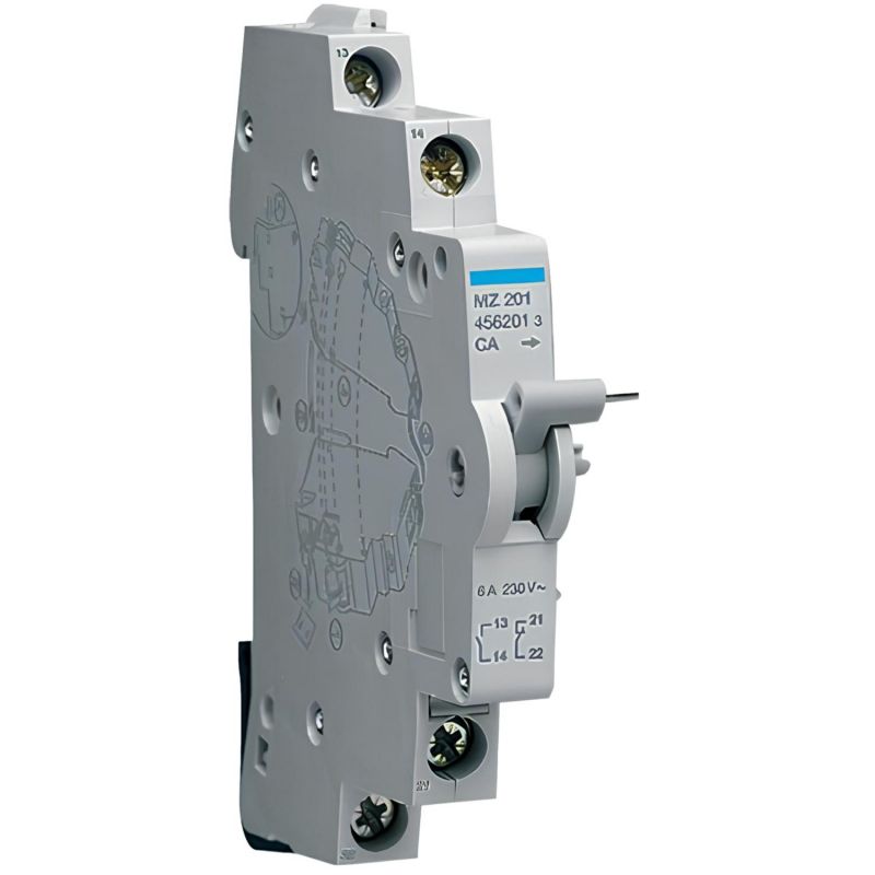 MZ201 Hager - Contact auxiliaire inverseur CA 1NO+1NF 240Vac 6A - Compatible disjoncteur ou interrupteur différentiel Hager