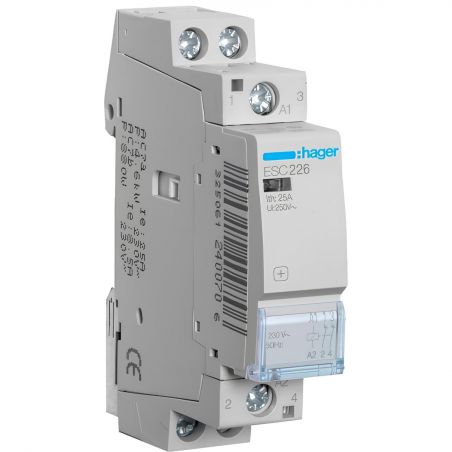ESC226 Hager Contacteur modulaire de puissance 2NF - 25A - Bobine 230 Vac - Bornes à vis - 1 module