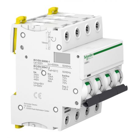 A9F74420 - Disjoncteur tétrapolaire 4P 20A Courbe C - 4 modules - 10kA - Schneider Electric Acti9 iC60N