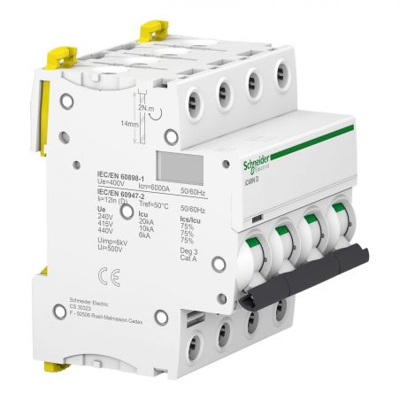 A9F75420 - Disjoncteur courbe D tétrapolaire 20A - 4P - 10kA - À vis - Schneider Electric Acti9 iC60N