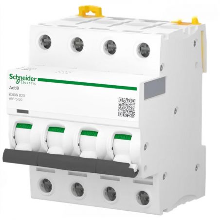 Interrupteur Magnétothermique Triphasé 4P 20A C20 - 6KA, 380V, 4 Modules DIN, Protection Surcharge/court-circuit