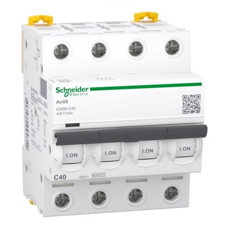 A9F74440 - Disjoncteur tétrapolaire 4P 40A Courbe C - 4 modules - 10kA - Schneider Electric Acti9 iC60N