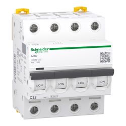 A9F74432 - Disjoncteur tétrapolaire 4P 32A Courbe C - 4 modules - 10kA - Schneider Electric Acti9 iC60N
