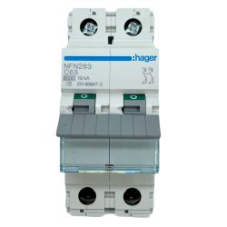 NFN263 Hager Disjoncteur 2P 63A Courbe C 6 10kA Bornes Align es