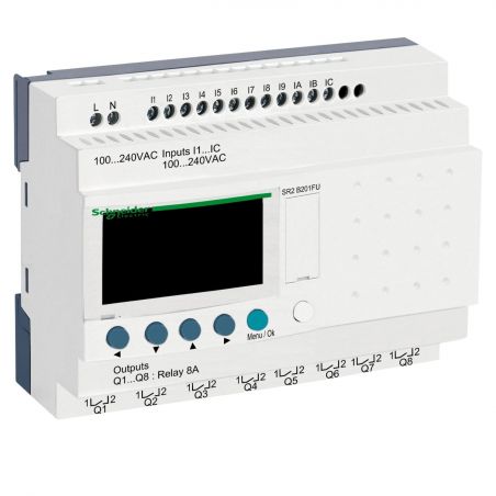 SR2B201FU Schneider - Automate Zelio Logic - relais intelligent 20E/S 100 à 240Vca - horloge + afficheur