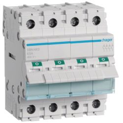 SBN463 Hager Interrupteur sectionneur modulaire tétrapolaire 4P 63A - auxiliarisable - Bornes à vis