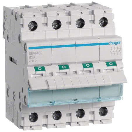 SBN463 Hager Interrupteur sectionneur modulaire tétrapolaire 4P 63A - auxiliarisable - Bornes à vis