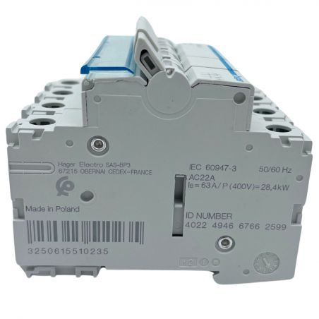 SBN463 Hager Interrupteur sectionneur modulaire tétrapolaire 4P 63A - auxiliarisable - Bornes à vis