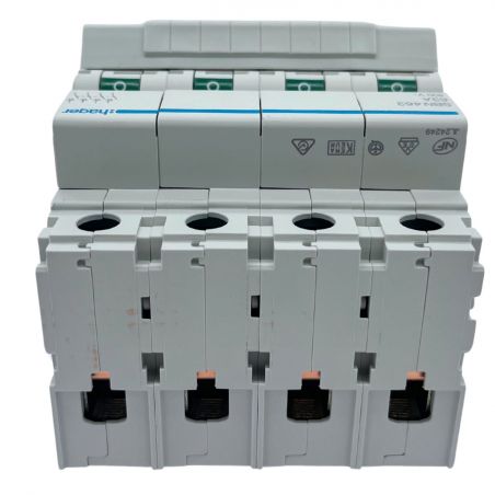 SBN463 Hager Interrupteur sectionneur modulaire tétrapolaire 4P 63A - auxiliarisable - Bornes à vis