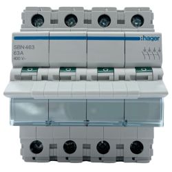 SBN463 Hager Interrupteur sectionneur modulaire tétrapolaire 4P 63A - auxiliarisable - Bornes à vis