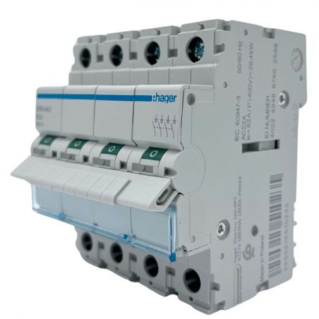 SBN463 Hager Interrupteur sectionneur modulaire tétrapolaire 4P 63A - auxiliarisable - Bornes à vis