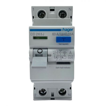 CD263J Hager Interrupteur différentiel 63A type A 30mA bipolaire - Bornes alignées
