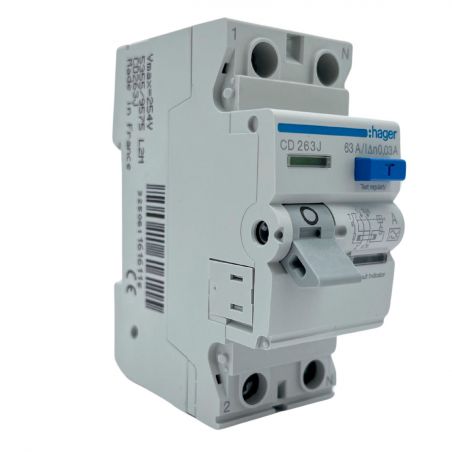 CD263J Hager Interrupteur différentiel 63A type A 30mA bipolaire - Bornes alignées