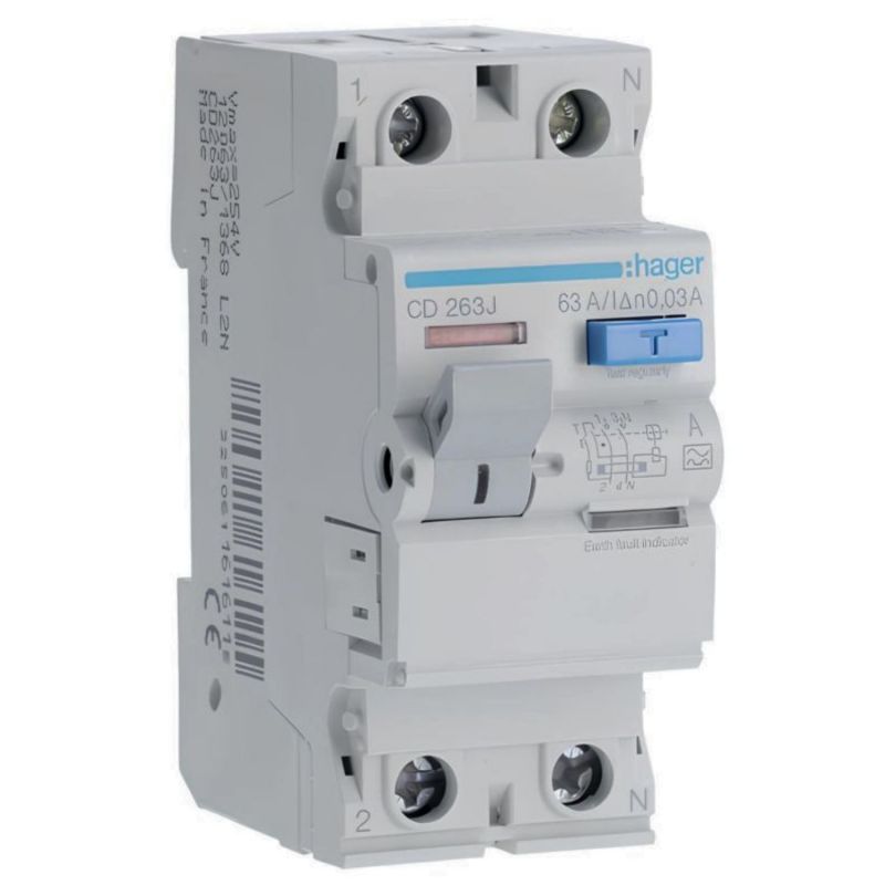 CD263J Hager Interrupteur différentiel 63A type A 30mA bipolaire - Bornes alignées