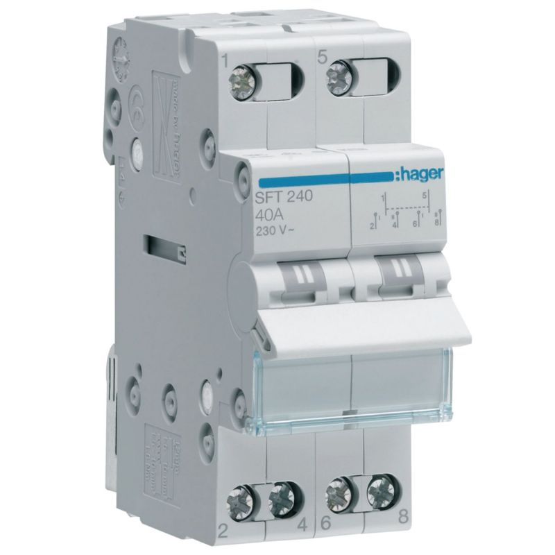 SFT240 Hager Inverseur de source monophasé 40A 2P manuel - 3 positions I/0/II