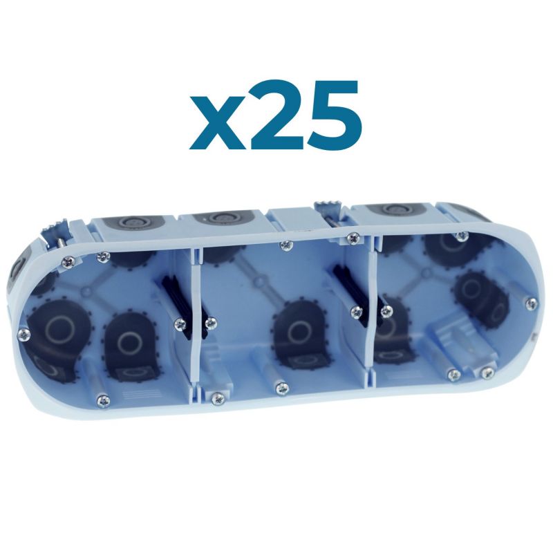52267 EUR'OHM Lot de 25 boites d'encastrement étanches AIR'metic 3 postes profondeur 50mm entraxe 71mm pour cloisons sèches