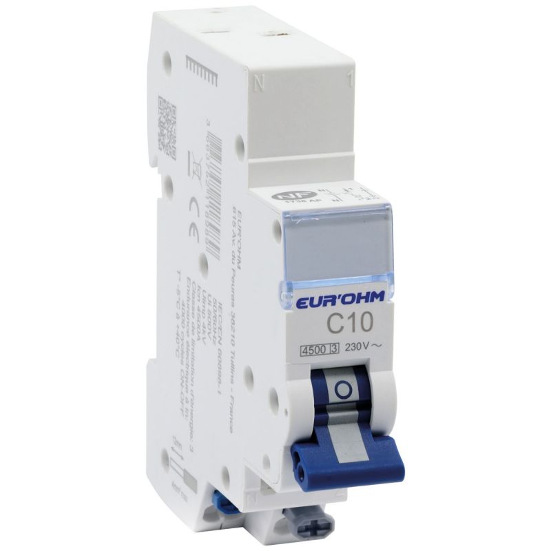 20310 EUR'OHM Disjoncteur 1P+N 10A courbe C connexion rapide/rapide 4,5kA NF