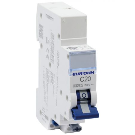 20320 EUR'OHM Disjoncteur 1P+N 20A courbe C connexion rapide/rapide 4,5kA NF