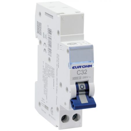 20322 EUR'OHM Disjoncteur 1P+N 32A courbe C connexion rapide/vis 4,5kA NF