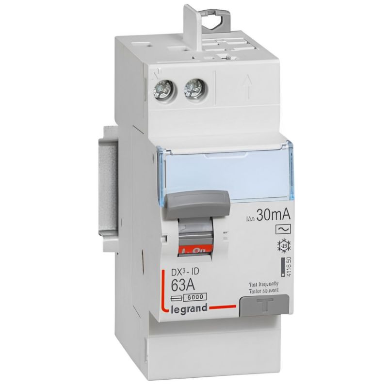 411650 Interrupteur différentiel DX3 2P 63A Type AC arrivée haute + départ haut - Automatique - Legrand