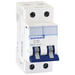 20328 EUR'OHM Disjoncteur 2P 32A courbe C connexion vis/vis 6kA NF