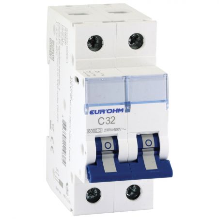 20328 EUR'OHM Disjoncteur 2P 32A courbe C connexion vis/vis 6kA NF