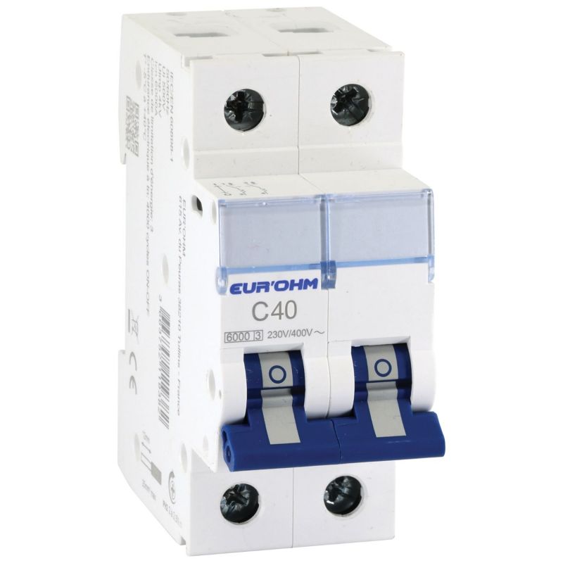20329 EUR'OHM Disjoncteur 2P 40A courbe C connexion vis/vis 6kA NF