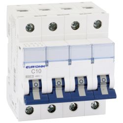 20344 EUR'OHM Disjoncteur 4P 10A courbe C connexion vis/vis 6kA NF
