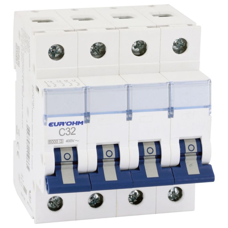 20348 EUR'OHM Disjoncteur 4P 32A courbe C connexion vis/vis 6kA NF