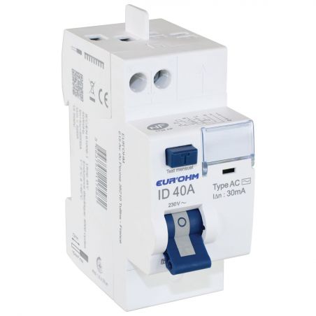 23440 EUR'OHM Interrupteur différentiel 40A 1P+N 30mA connexion haut/haut rapide type ACNF