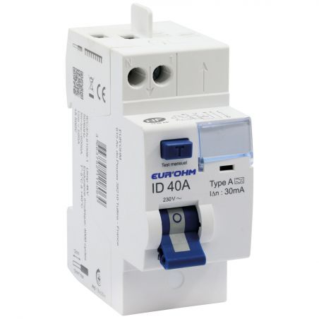 23540 EUR'OHM Interrupteur différentiel 40A 1P+N 30mA connexion haut/haut rapide type ANF