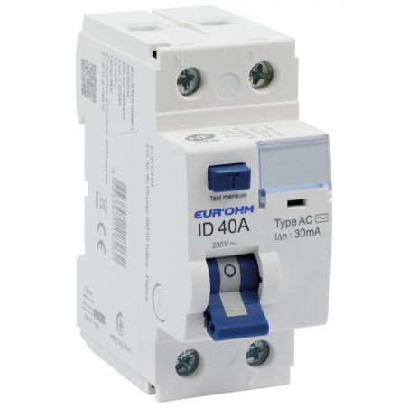 23740 EUR'OHM Interrupteur différentiel 40A 1P+N 30mA connexion haut/bas vis type ACNF