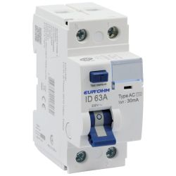 23763 EUR'OHM Interrupteur différentiel 63A 1P+N 30mA connexion haut/bas vis type ACNF