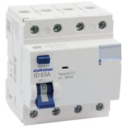 23940 EUR'OHM Interrupteur différentiel 63A 3P+N 30mA connexion haut/bas vis type ACNF