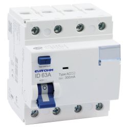 23963 EUR'OHM Interrupteur différentiel 63A 3P+N 300mA connexion haut/bas vis type ACNF