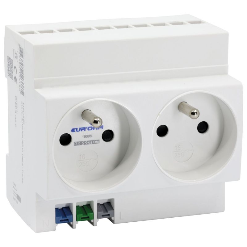 19098 EUR'OHM Prise de courant double 16A/230V 2P+T modulaire connexion rapide