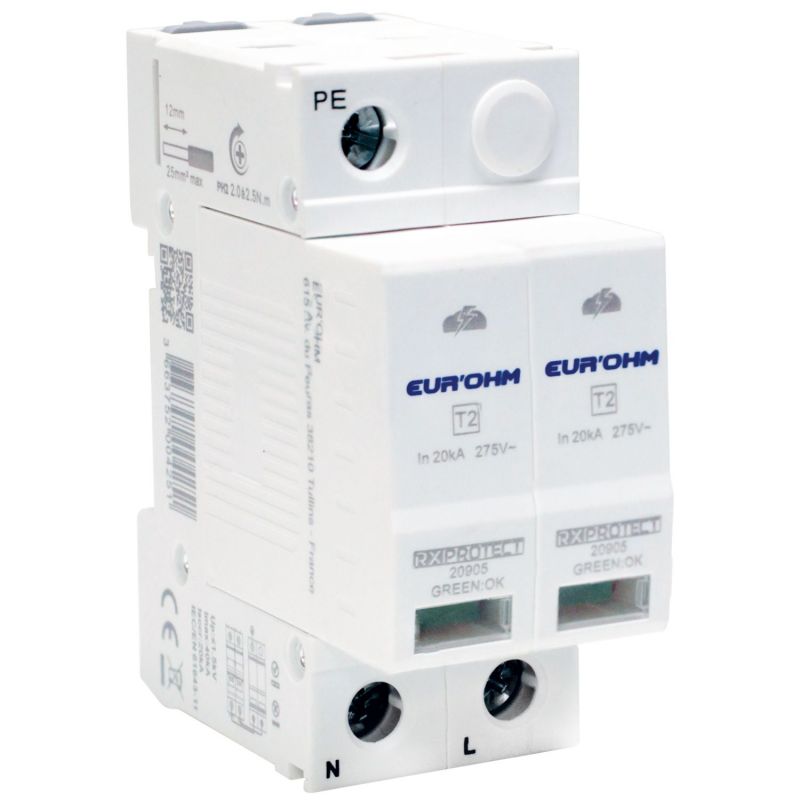 20905 EUR'OHM Parafoudre 1P+NT2, Imax 40kA, In 20kA