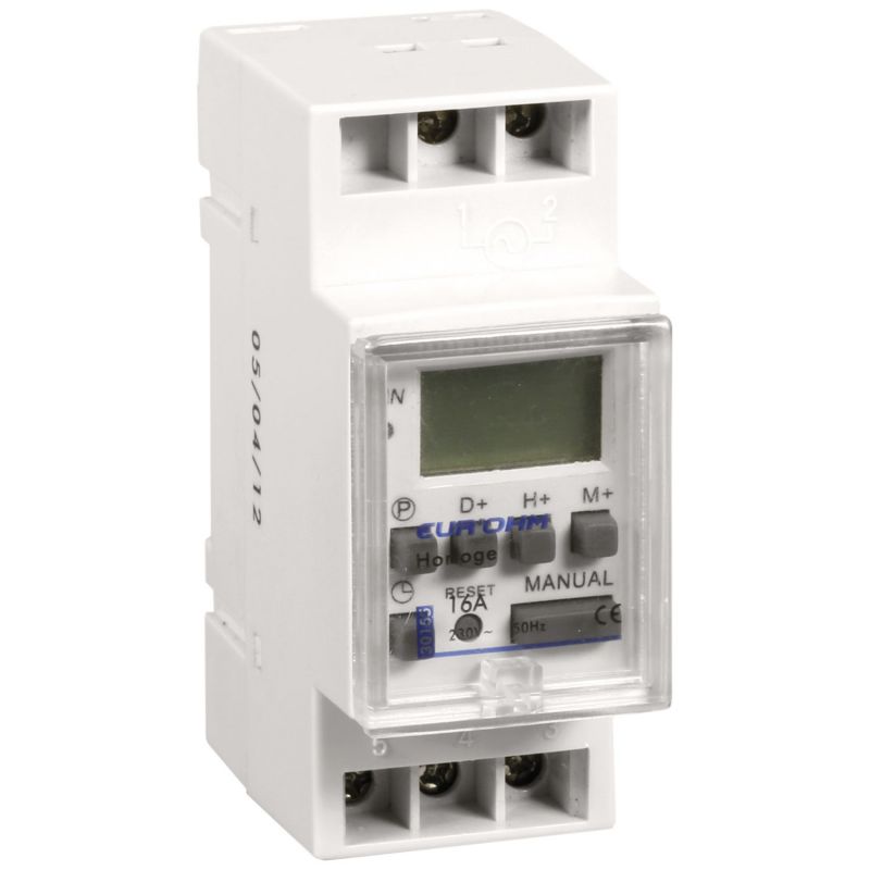 30155 EUR'OHM Horloge digitale 16A 7j 50 pas de programmation, réserve de marche 1 mois