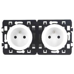 60263 EUR'OHM SQUARE Double prise de courant 2P+T précablées blanc