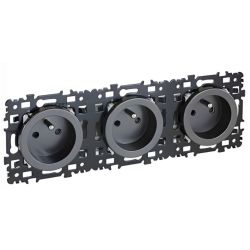 60387 EUR'OHM SQUARE Triple prise de courant 2P+T précablée anthracite