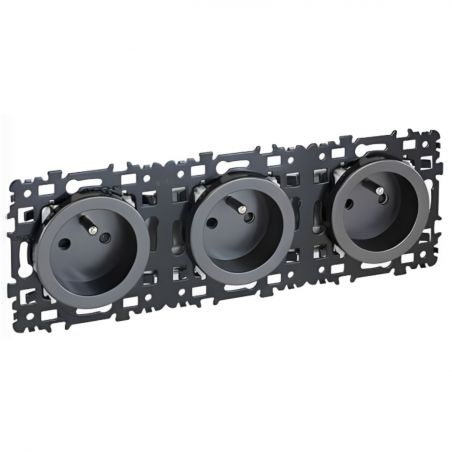 60387 EUR'OHM SQUARE Triple prise de courant 2P+T précablée anthracite