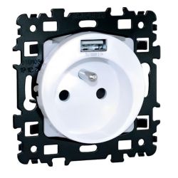 60256 EUR'OHM SQUARE Prise de courant 2P+T + USB A blanc