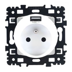 60256 EUR'OHM SQUARE Prise de courant 2P+T + USB A blanc